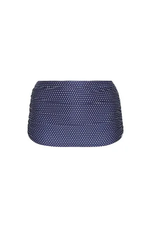 Navy & White Dots Vintage Ruched Skirted Swim Bikini Bottoms