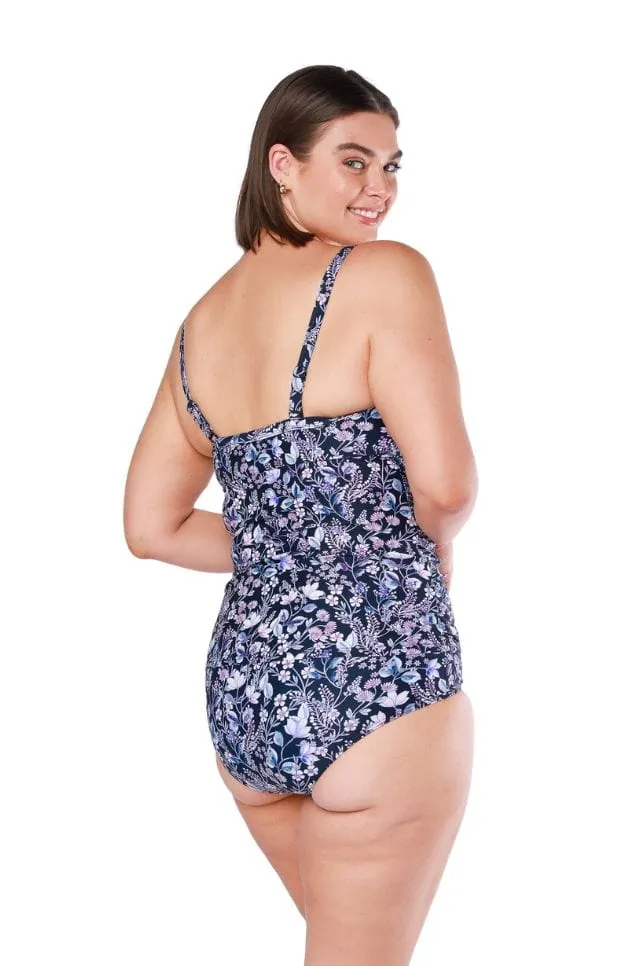 Navy Floral Ruched Underwire Tankini Top