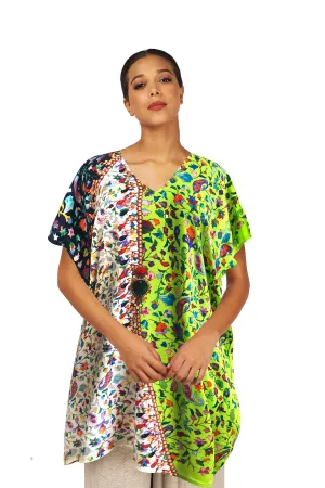 Neon Green Floral Silk Kaftan
