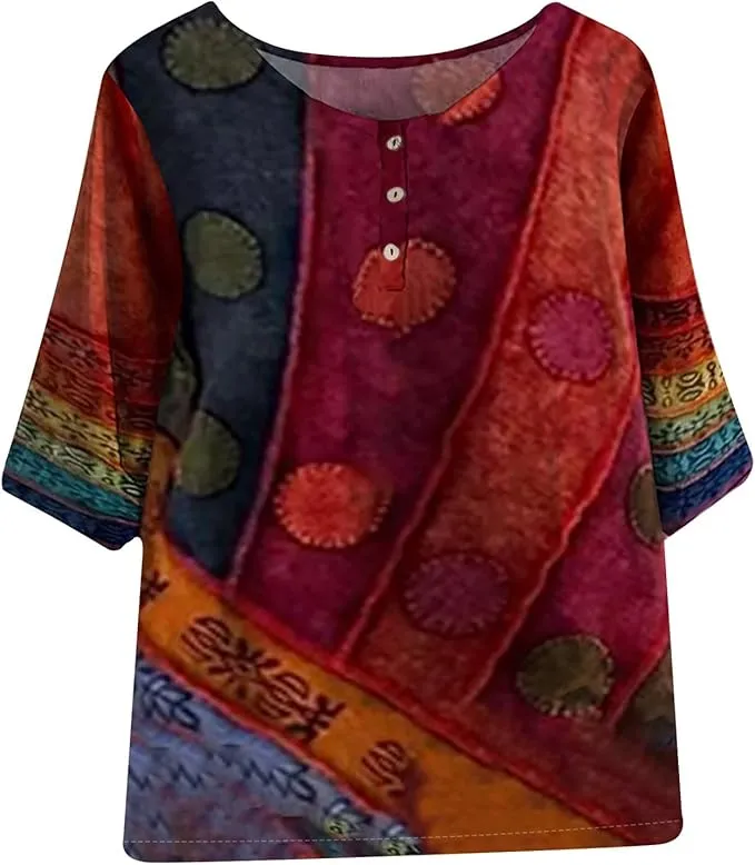 NEW SEAOPEN Summer Tops for Women 2023 Fashion Short Sleeve Tunics Linen T Shirt Round Neck Shirts Plus Size Casual Blouse, Sz L