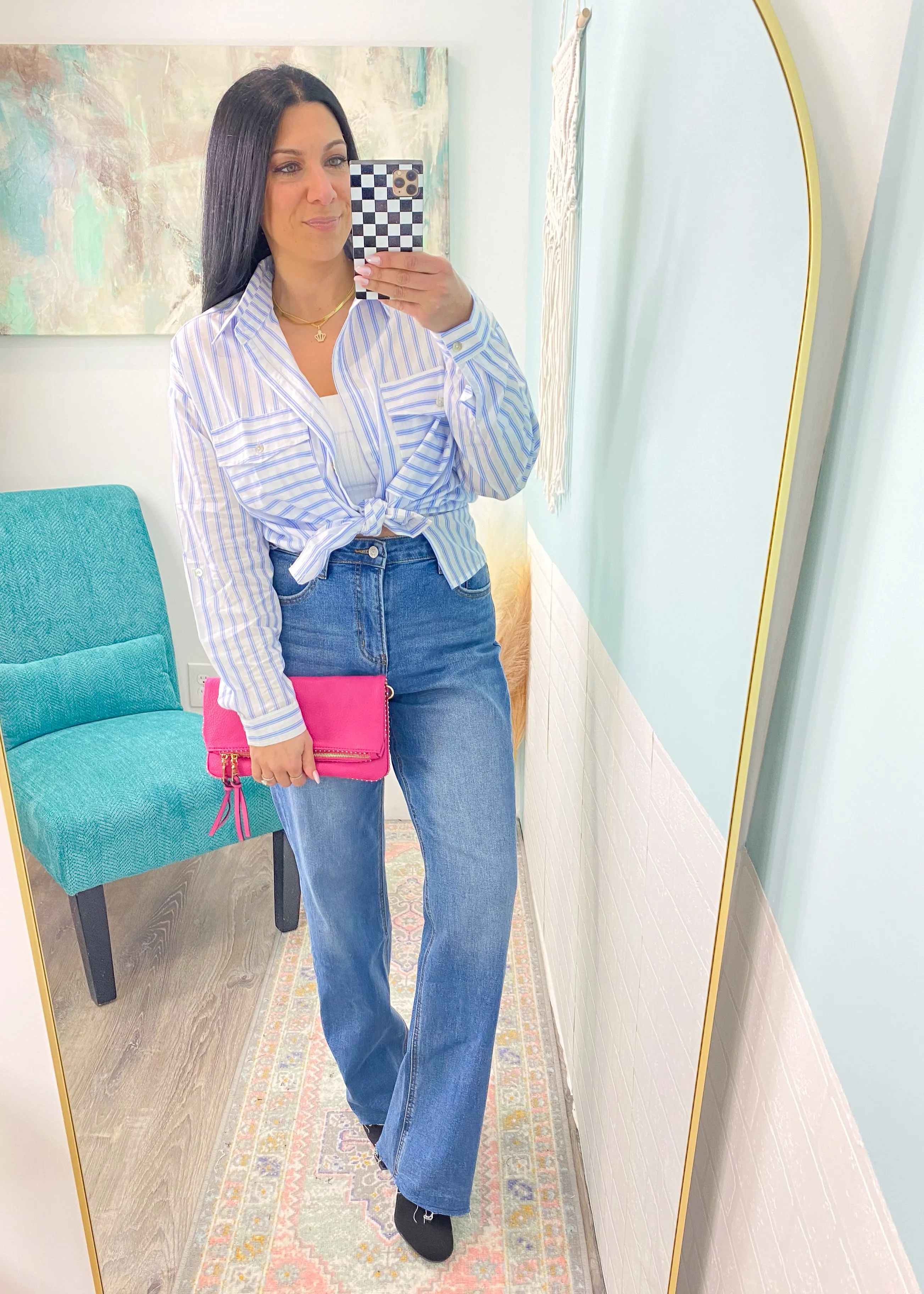 'Ocean Breeze' White & Blue Stripe Button Up Shirt