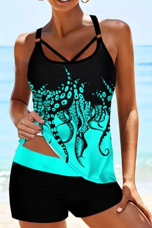 Octopus Print Feminine Shorts Tankini