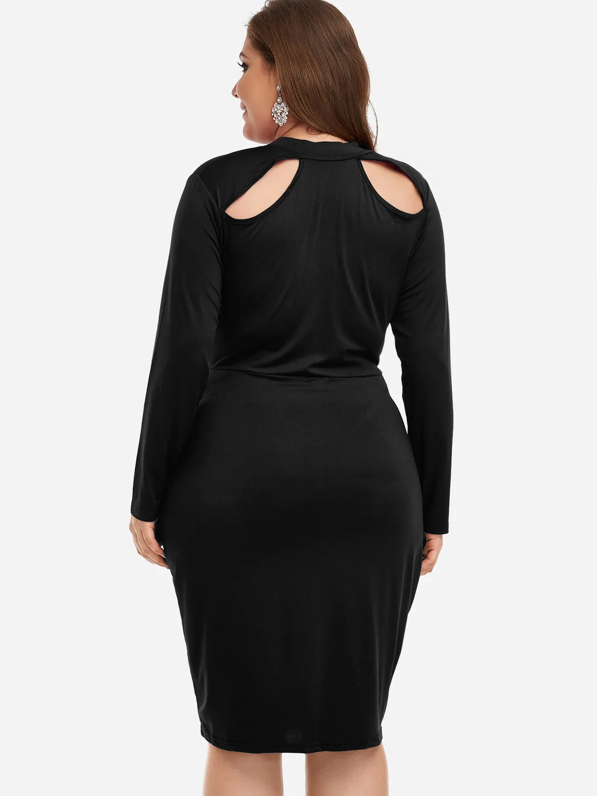 OEM ODM Crew Neck Plain Cut Out Long Sleeve Plus Size Dress