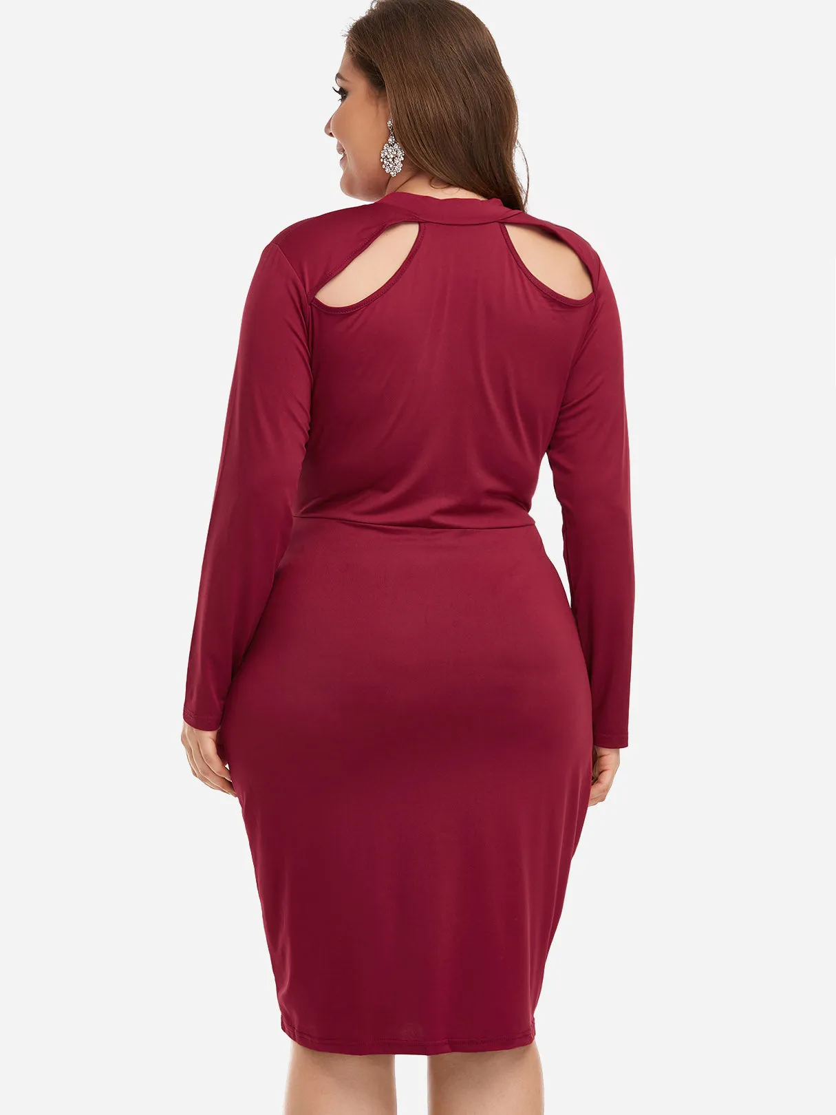OEM ODM Crew Neck Plain Cut Out Long Sleeve Plus Size Dress