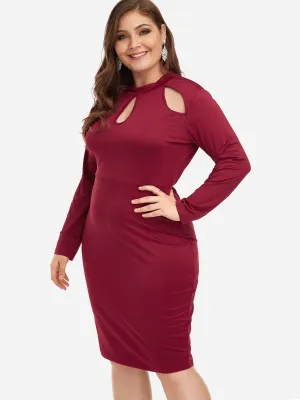 OEM ODM Crew Neck Plain Cut Out Long Sleeve Plus Size Dress