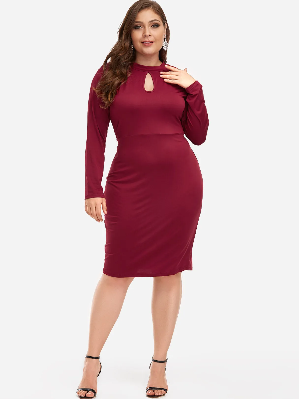 OEM ODM Crew Neck Plain Cut Out Long Sleeve Plus Size Dress