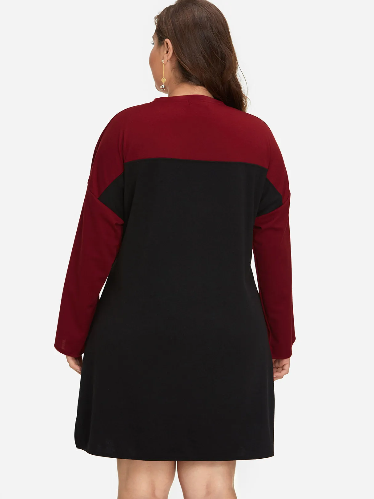 OEM ODM Crew Neck Plain Long Sleeve Slit Hem Plus Size Dress