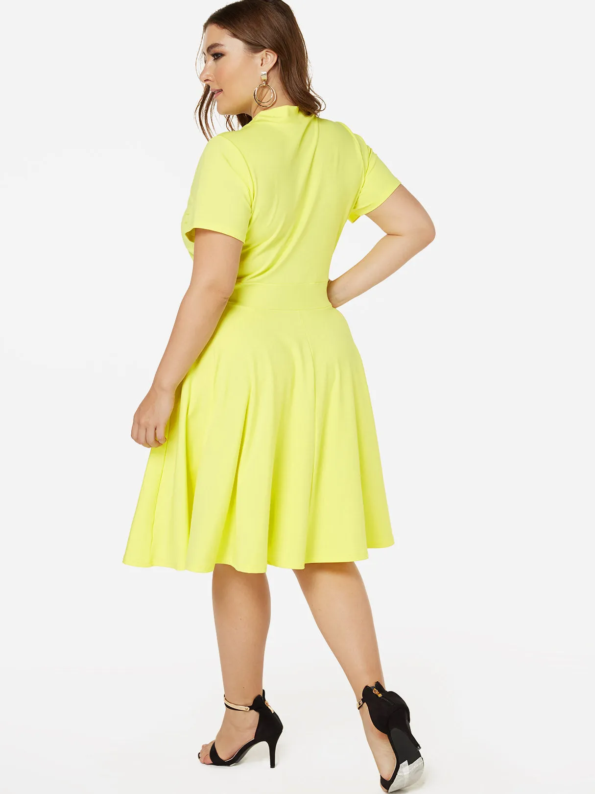 OEM ODM Deep V Neck Plain Short Sleeve Flounced Hem Plus Size Dresses