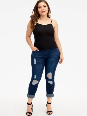 OEM ODM Plain Random Ripped Navy Plus Size Bottoms
