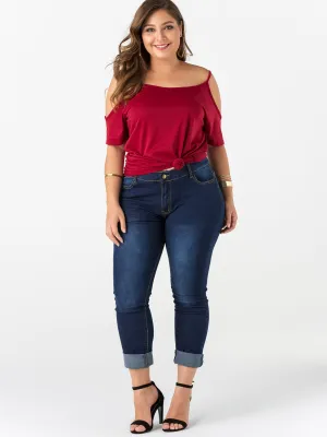 OEM ODM Plain Zip Back Bodycon Dark Blue Plus Size Bottoms