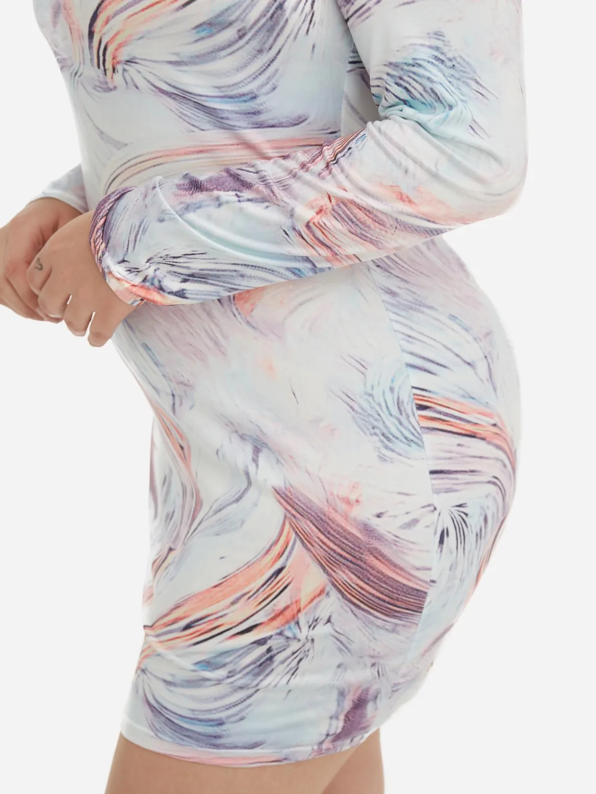 OEM ODM Round Neck Long Sleeve Bodycon Hem White Plus Size Dress