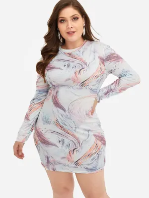 OEM ODM Round Neck Long Sleeve Bodycon Hem White Plus Size Dress