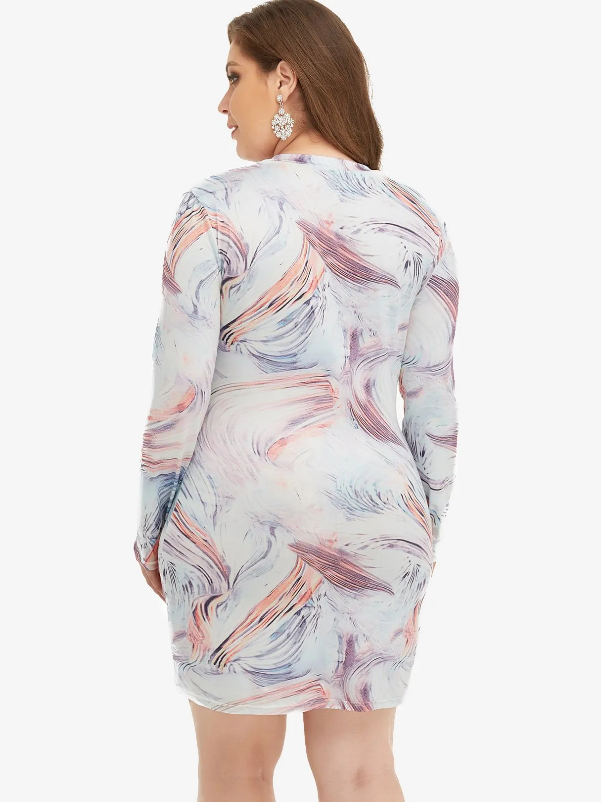 OEM ODM Round Neck Long Sleeve Bodycon Hem White Plus Size Dress