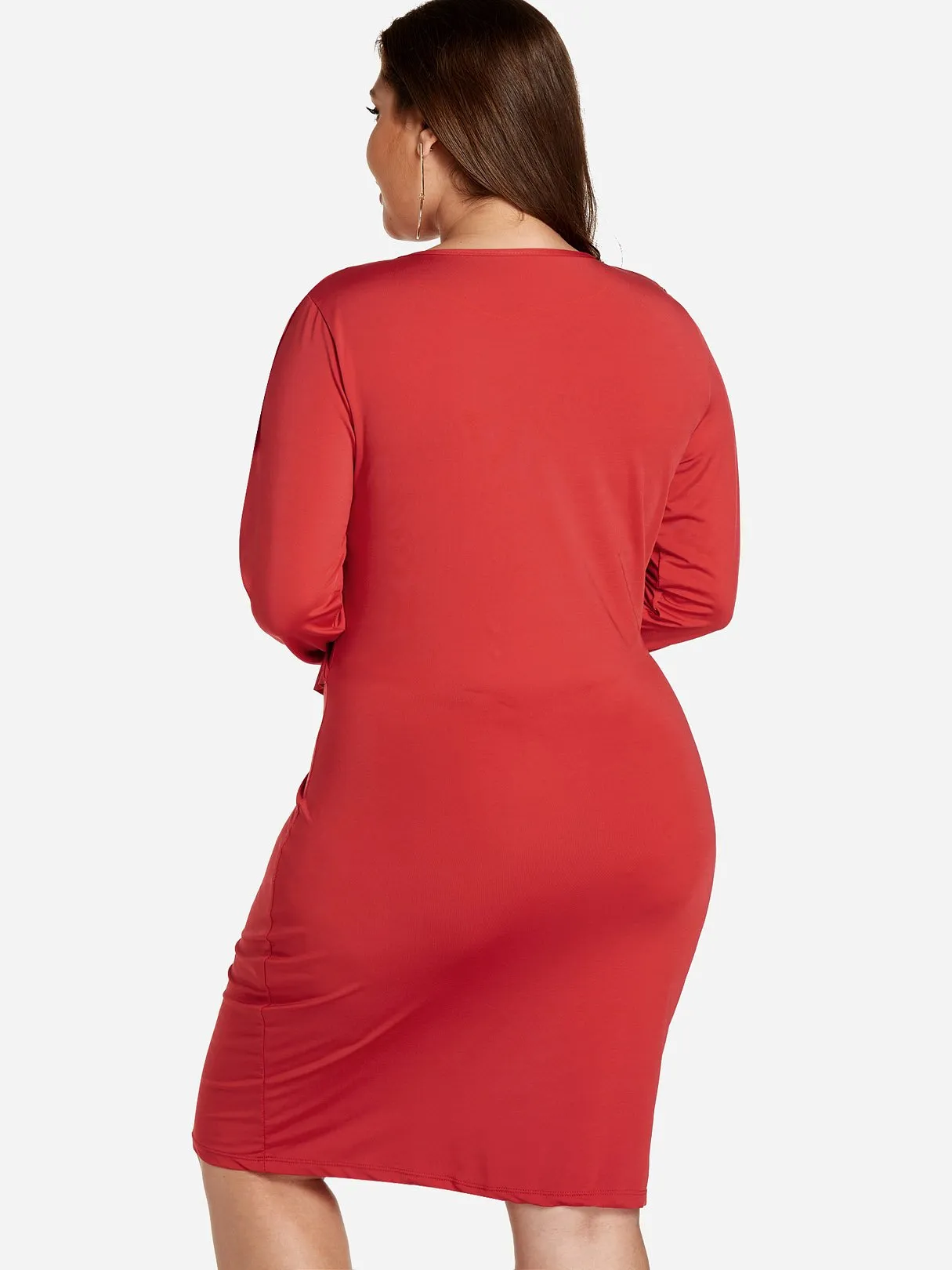 OEM ODM Round Neck Plain Tiered Ruffle Trim Long Sleeve Plus Size Dress