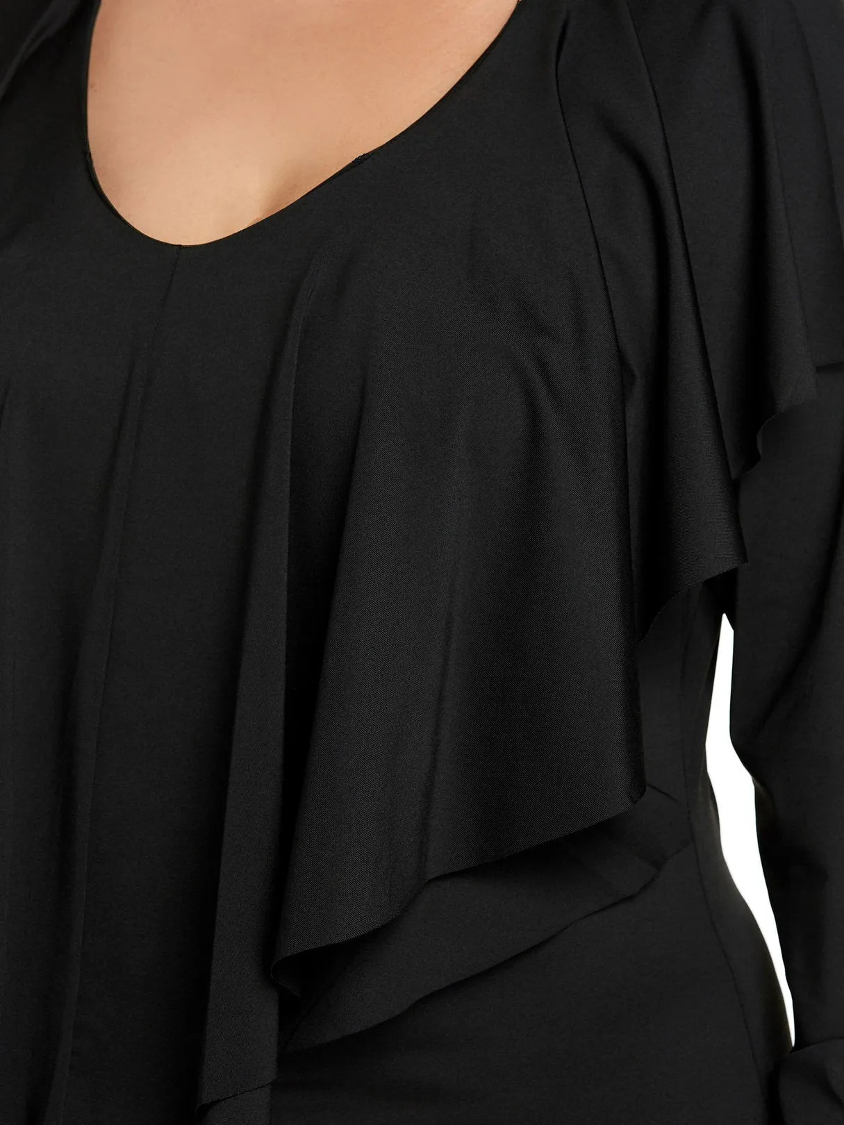 OEM ODM Round Neck Plain Tiered Ruffle Trim Long Sleeve Plus Size Dress