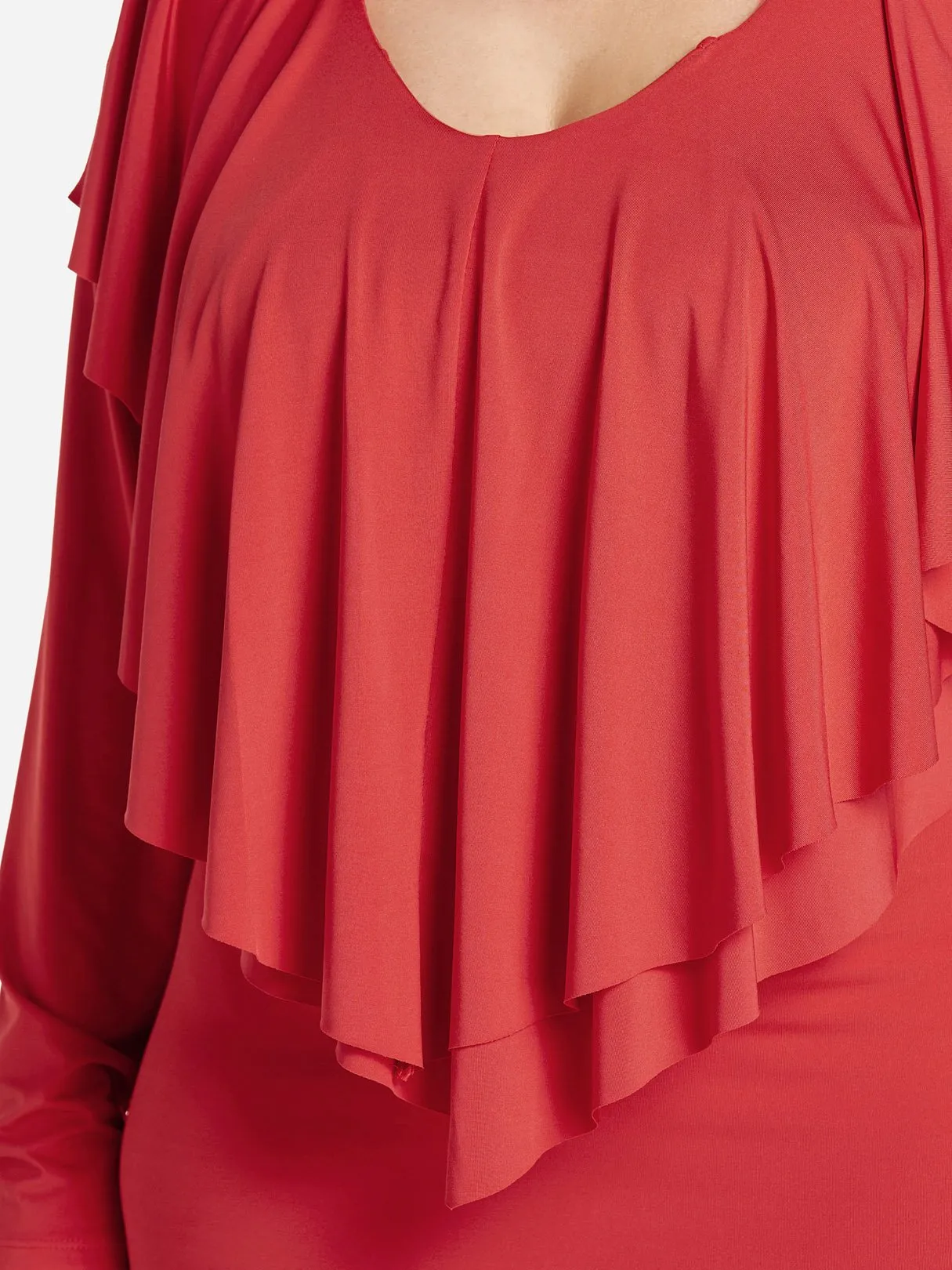 OEM ODM Round Neck Plain Tiered Ruffle Trim Long Sleeve Plus Size Dress