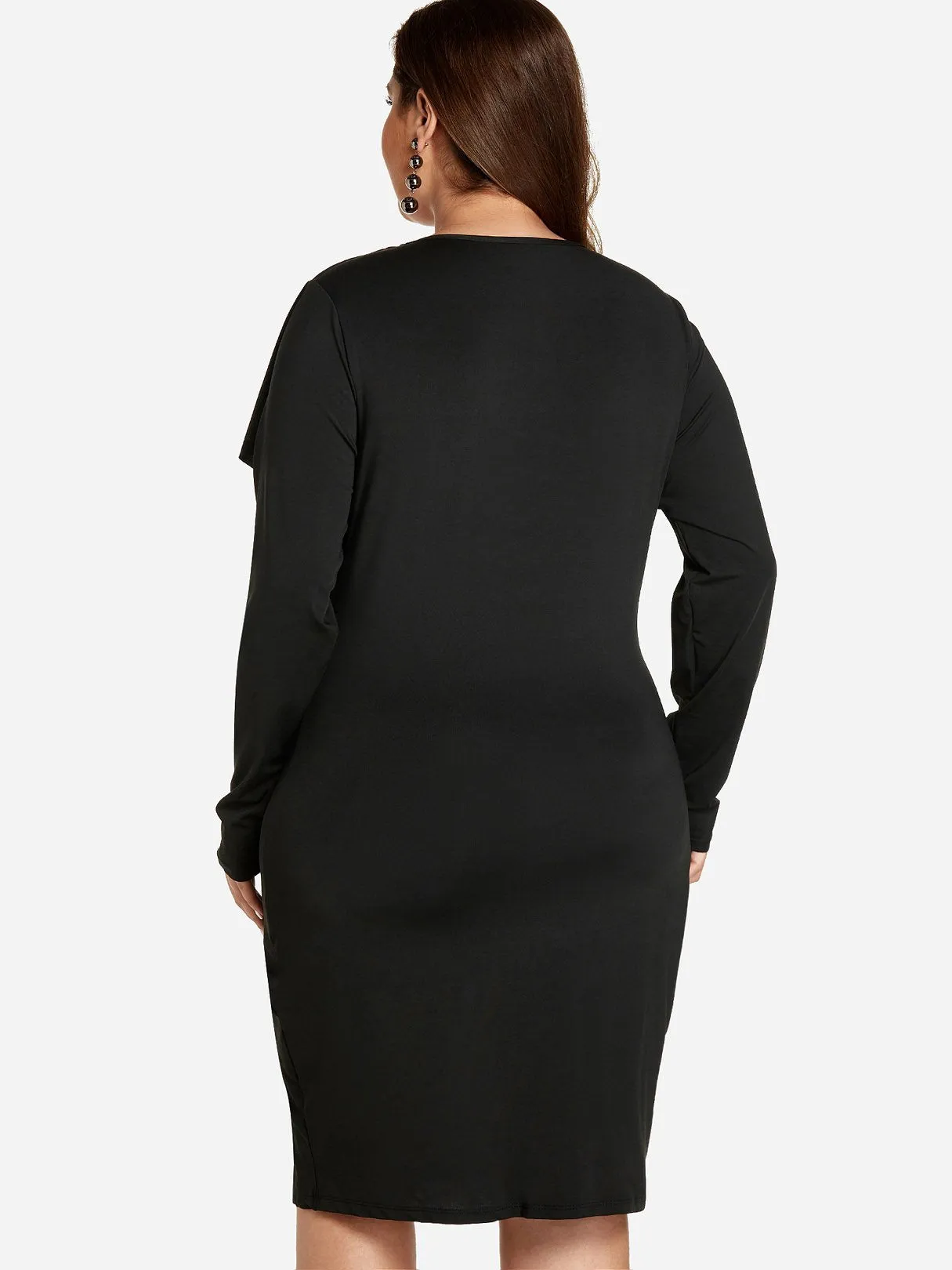 OEM ODM Round Neck Plain Tiered Ruffle Trim Long Sleeve Plus Size Dress