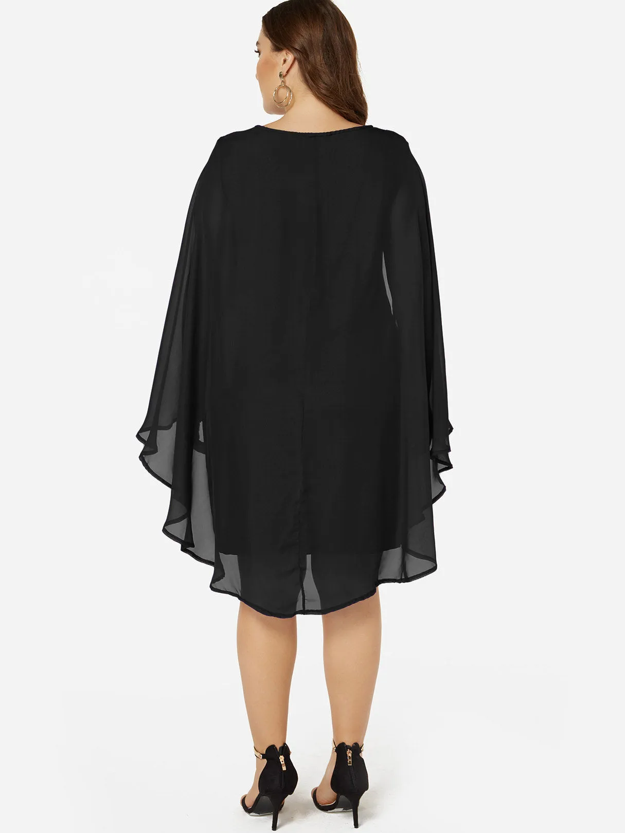 OEM ODM Round Neck Scarf Print Black Plus Size Dress
