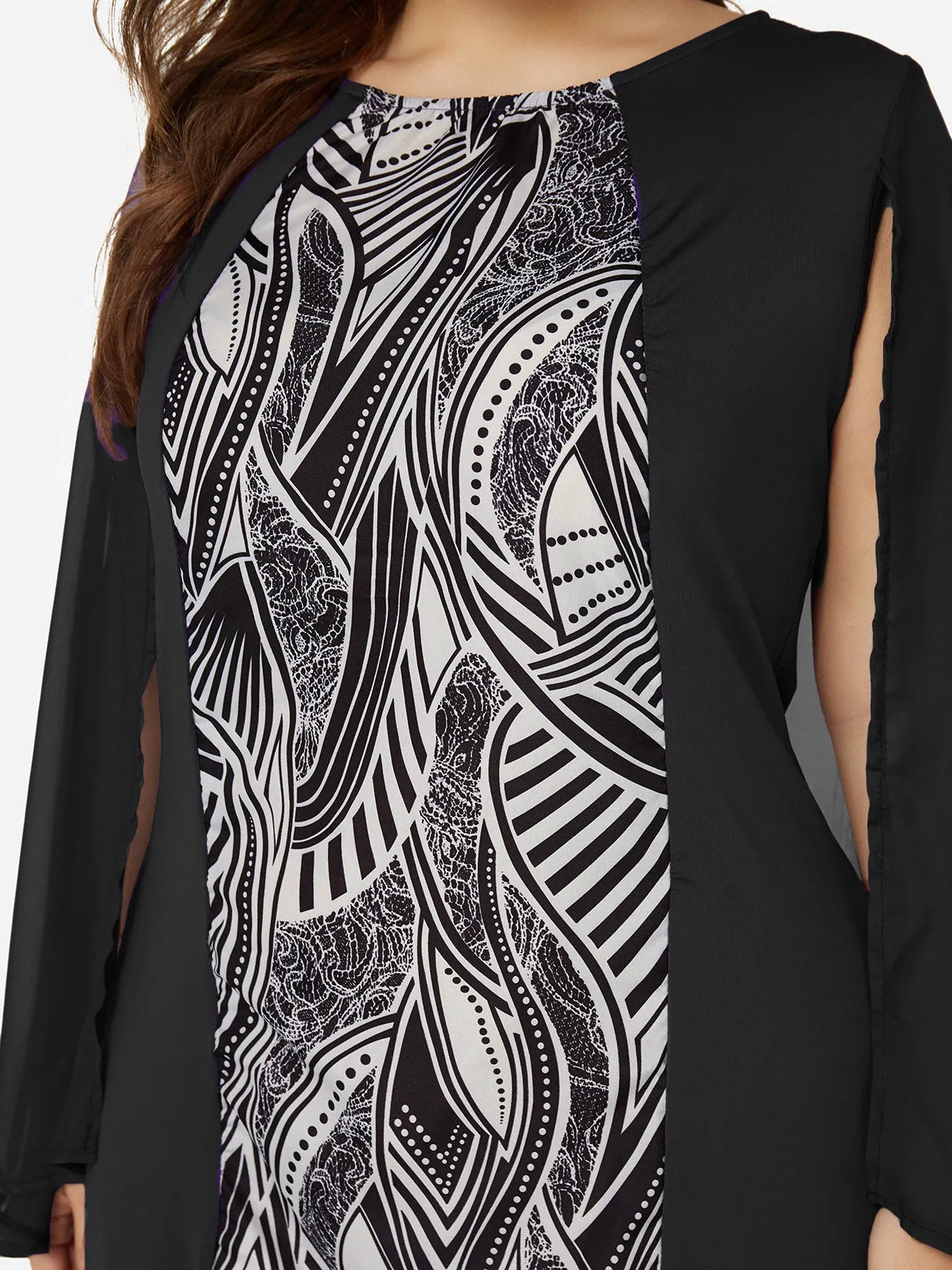 OEM ODM Round Neck Scarf Print Black Plus Size Dress