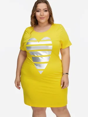 OEM ODM Round Neck Short Sleeve Yellow Plus Size Midi Dress