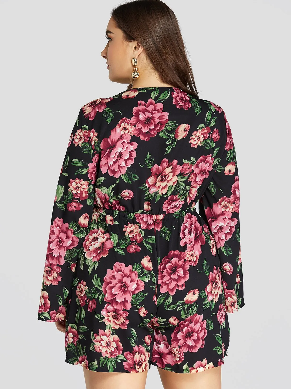 OEM ODM V-Neck Floral Print Lace-Up Long Sleeve Plus Size Bottoms