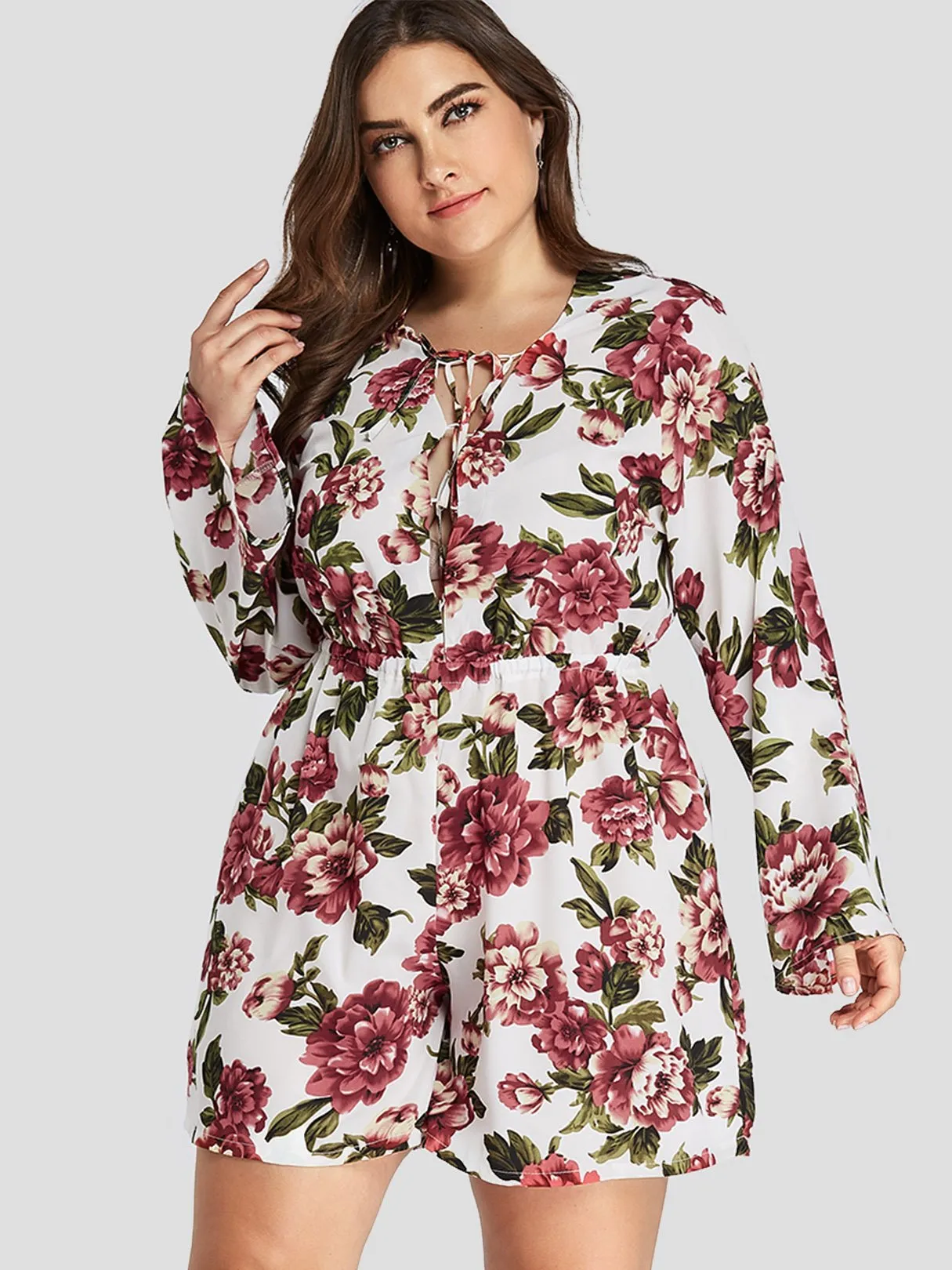 OEM ODM V-Neck Floral Print Lace-Up Long Sleeve Plus Size Bottoms