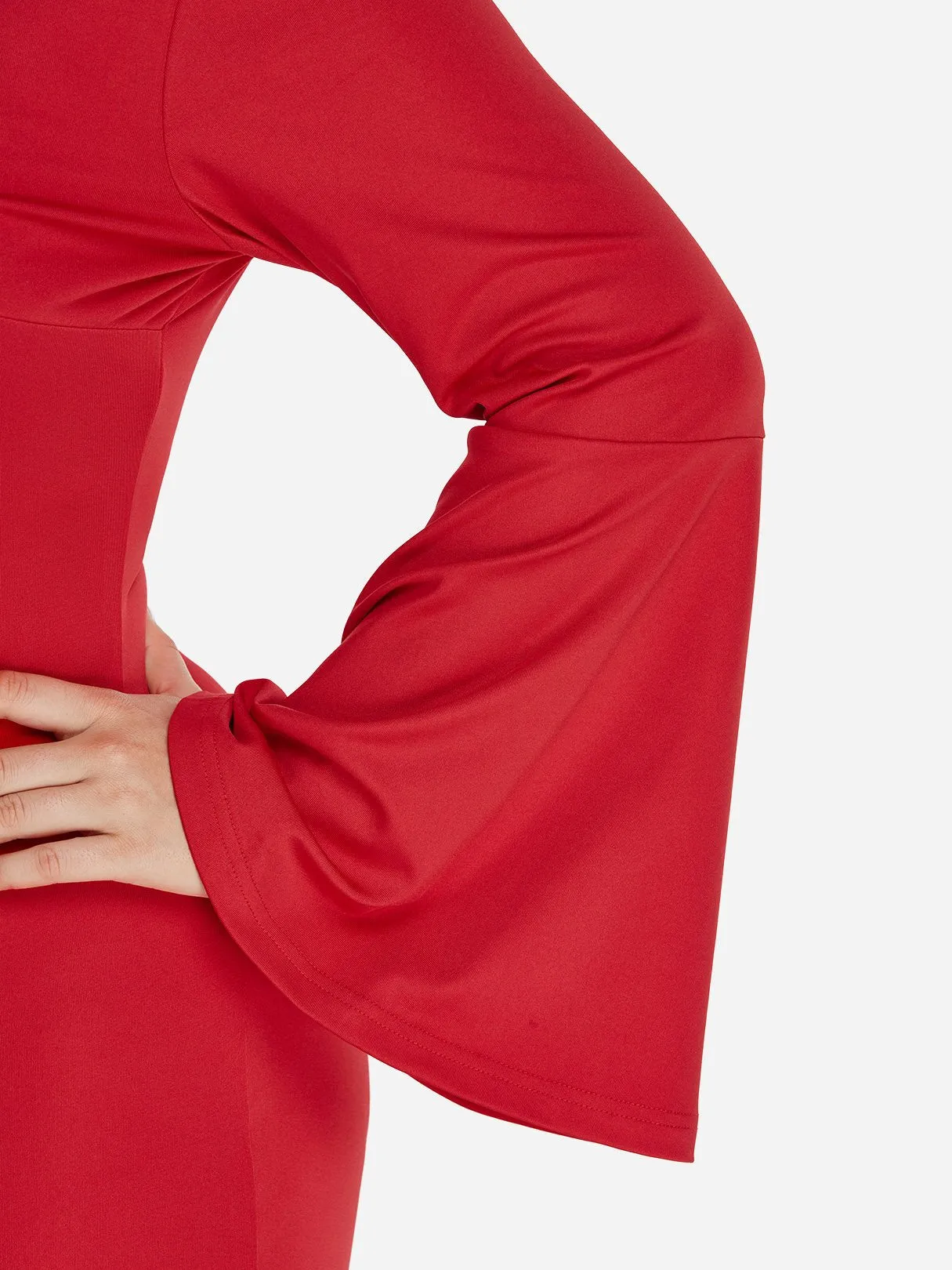 OEM ODM V-Neck Plain Criss-Cross Long Sleeve Red Plus Size Dress