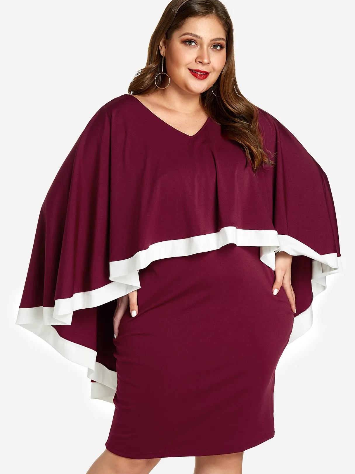 OEM ODM V-Neck Plain Tiered Long Sleeve Plus Size Dress