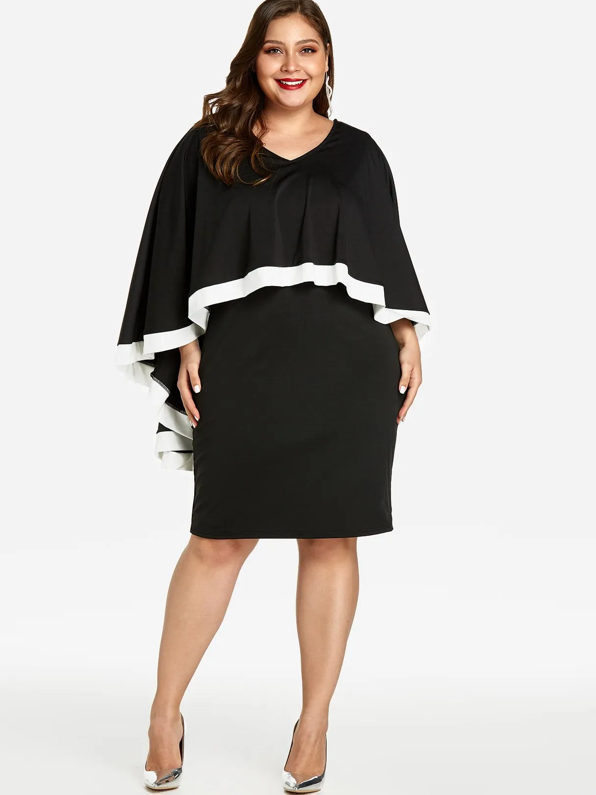 OEM ODM V-Neck Plain Tiered Long Sleeve Plus Size Dress