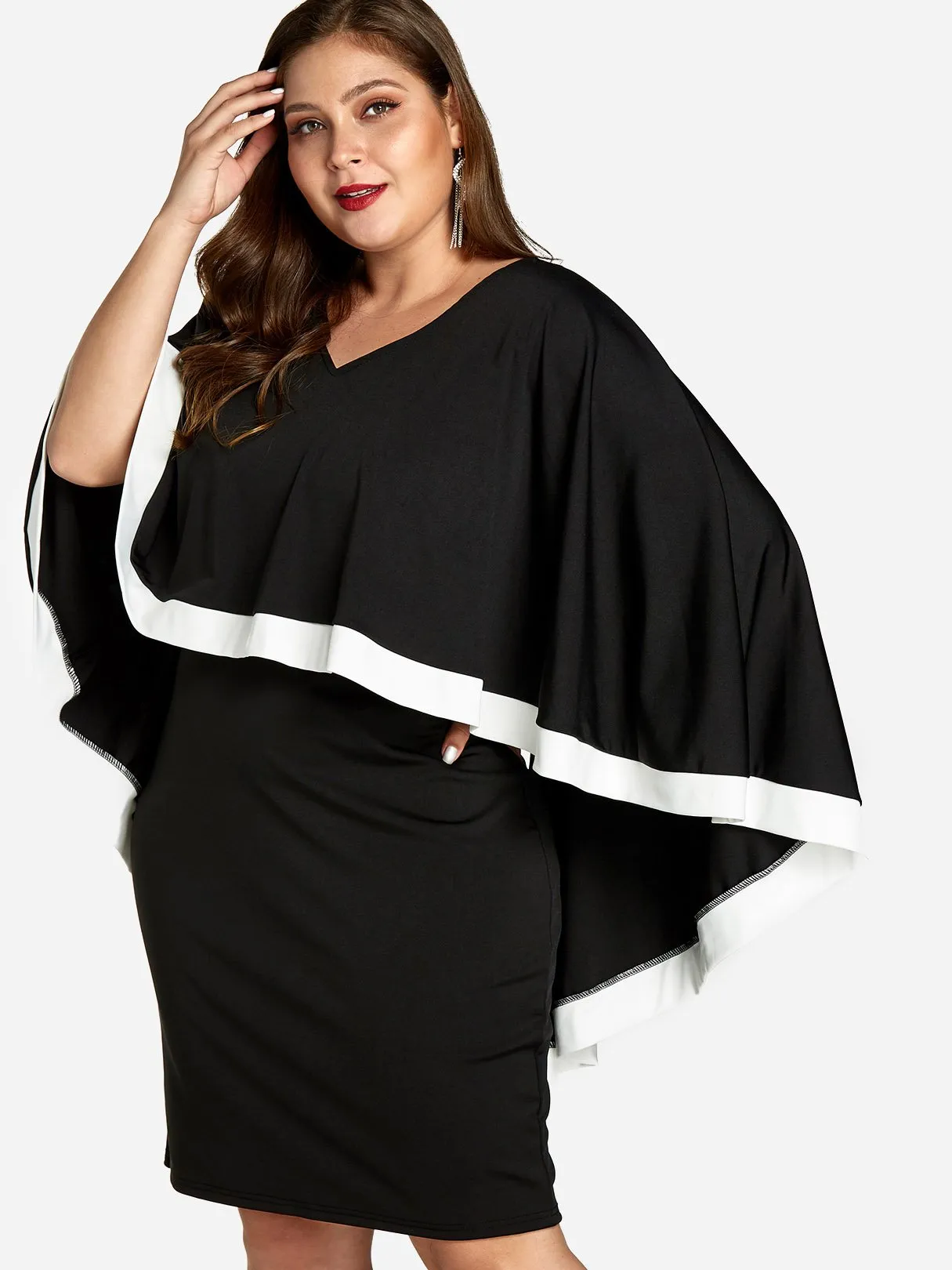 OEM ODM V-Neck Plain Tiered Long Sleeve Plus Size Dress