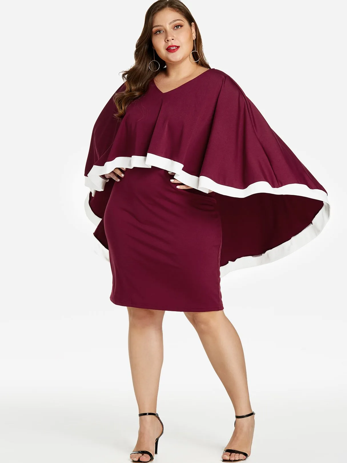OEM ODM V-Neck Plain Tiered Long Sleeve Plus Size Dress