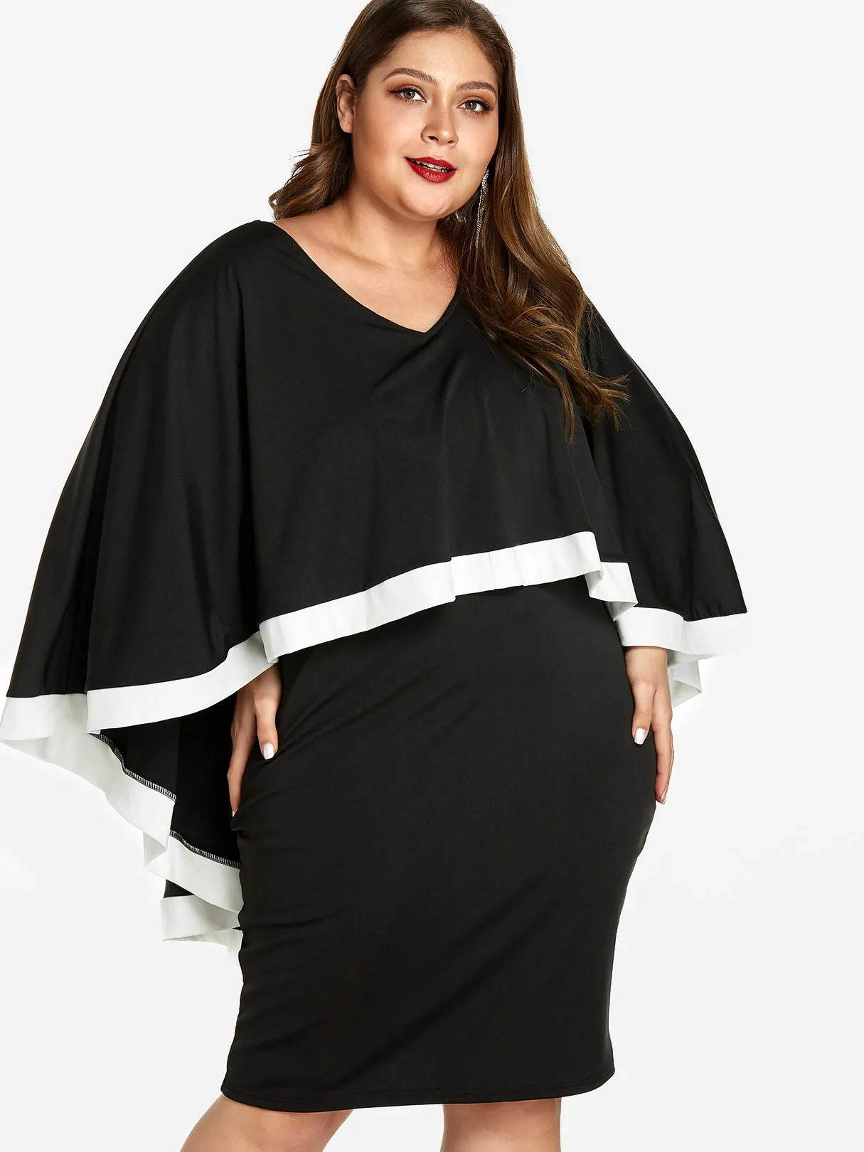 OEM ODM V-Neck Plain Tiered Long Sleeve Plus Size Dress
