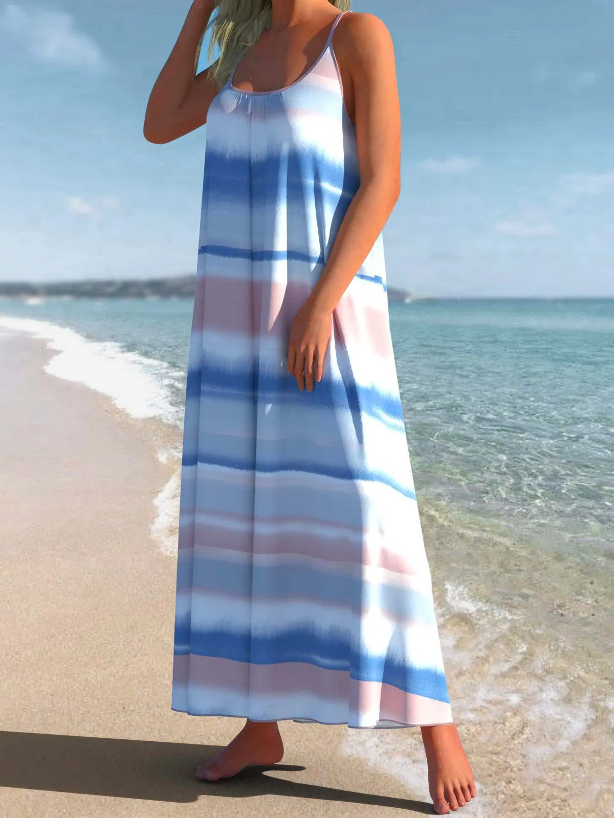 Ombre Striped Spaghetti Strap Cover Up Dress