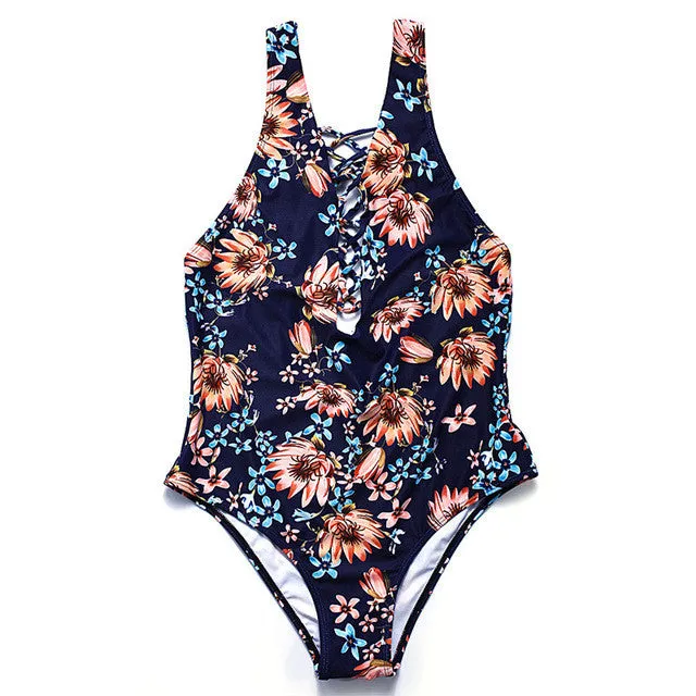 One Piece Backless Floral Swimsuit