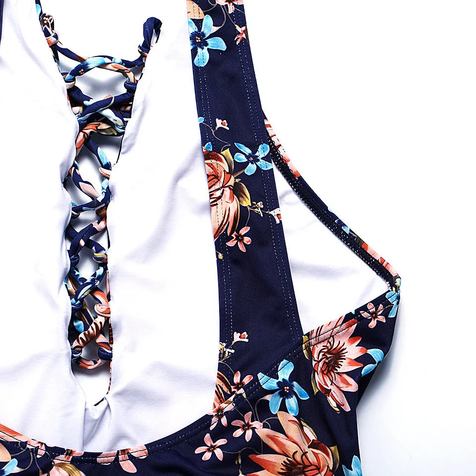 One Piece Backless Floral Swimsuit