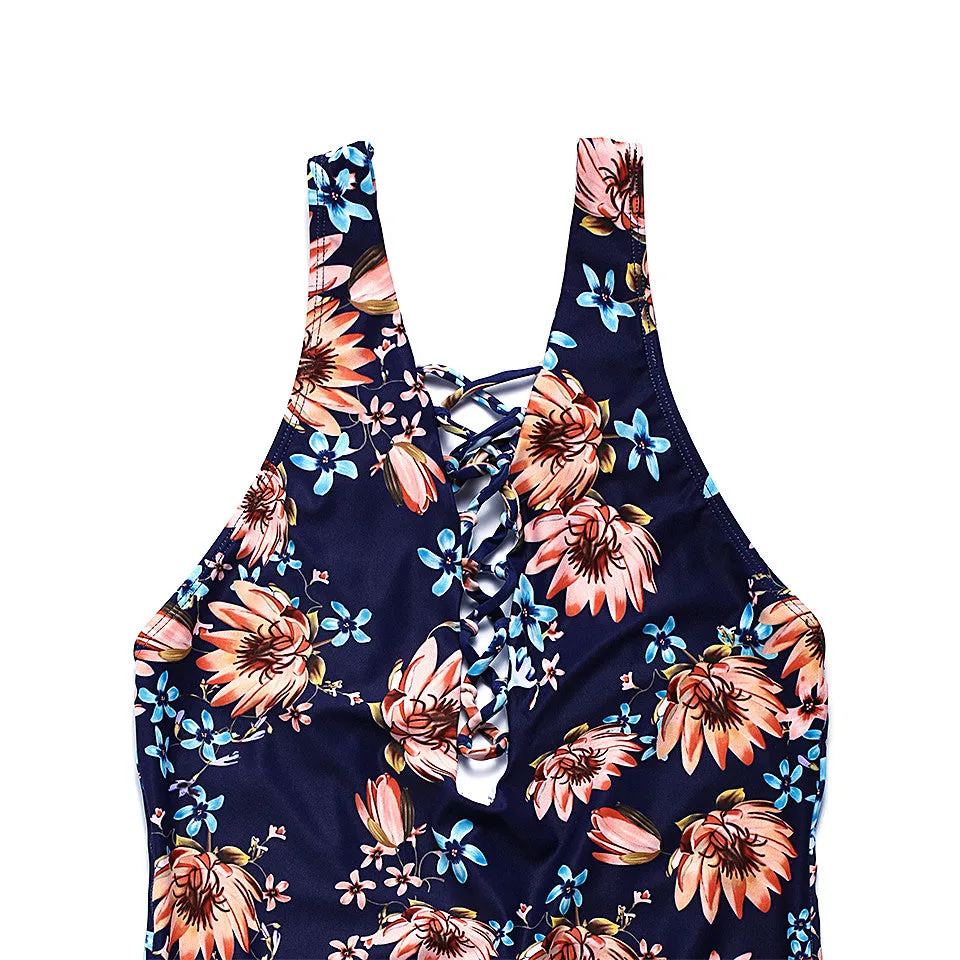 One Piece Backless Floral Swimsuit