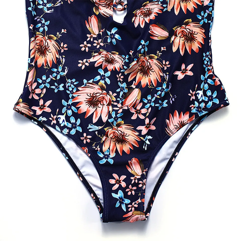 One Piece Backless Floral Swimsuit