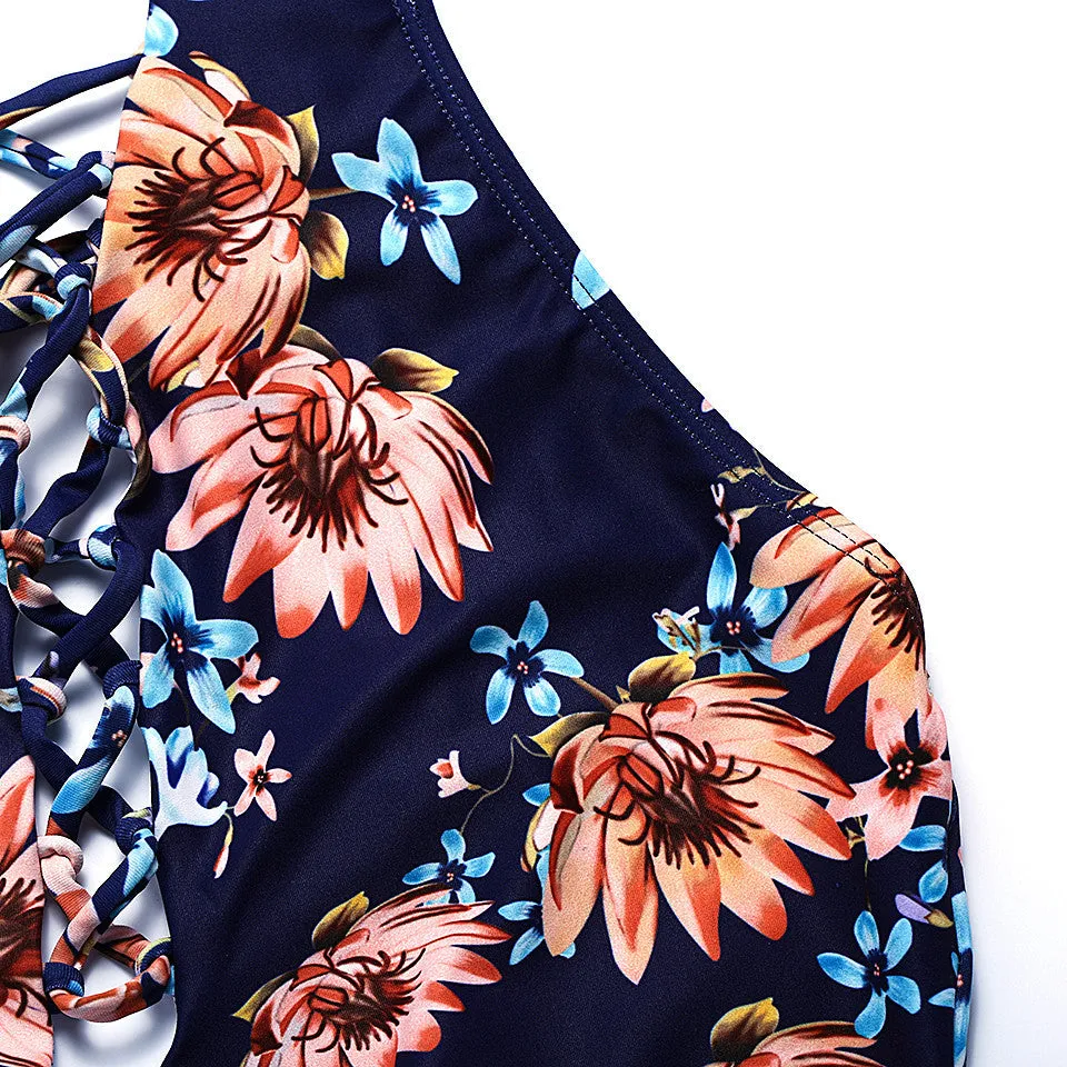 One Piece Backless Floral Swimsuit