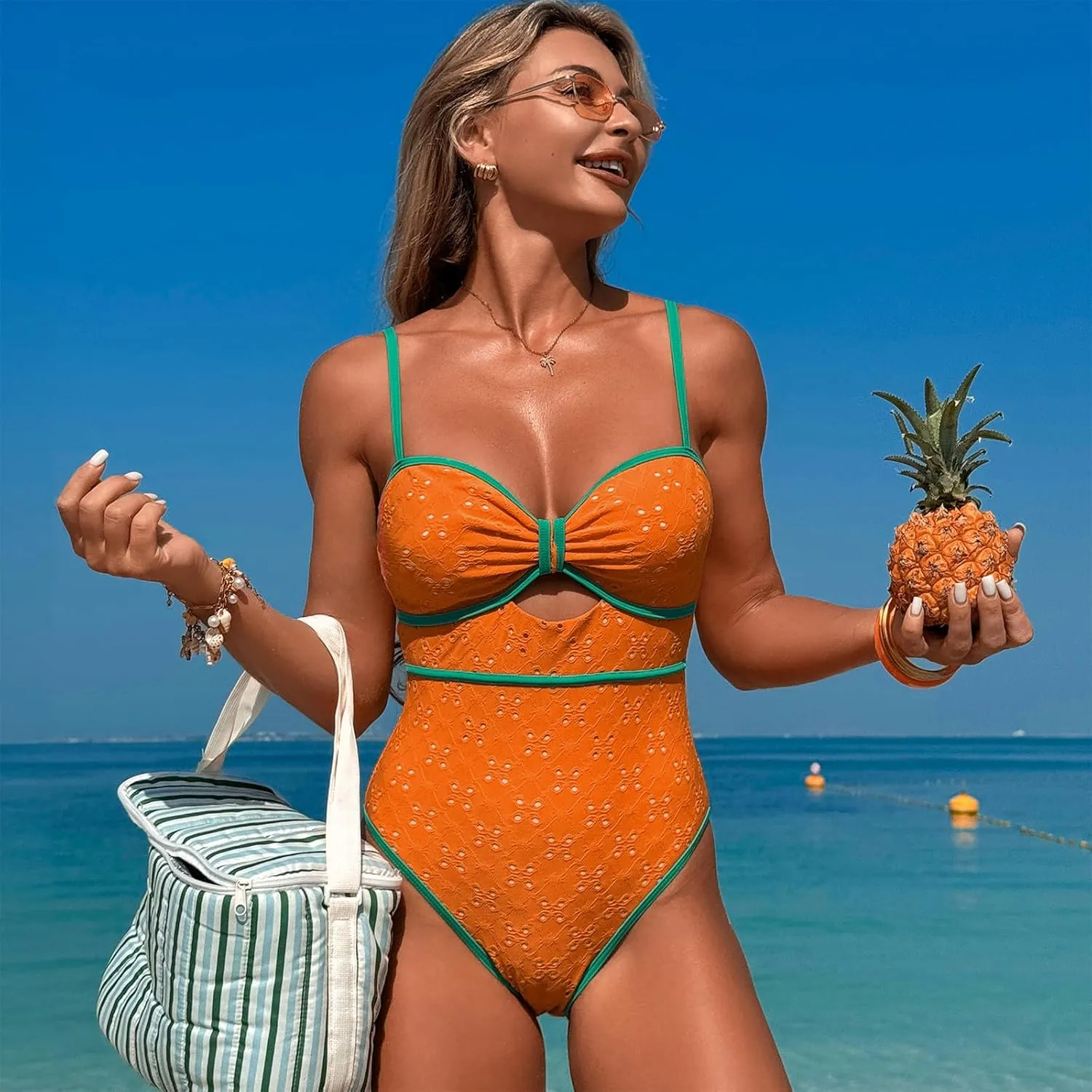 One Piece Boho Swimsuits for Women High Waisted Tummy Control Cutout Vintage Swimsuit Bathing Suit