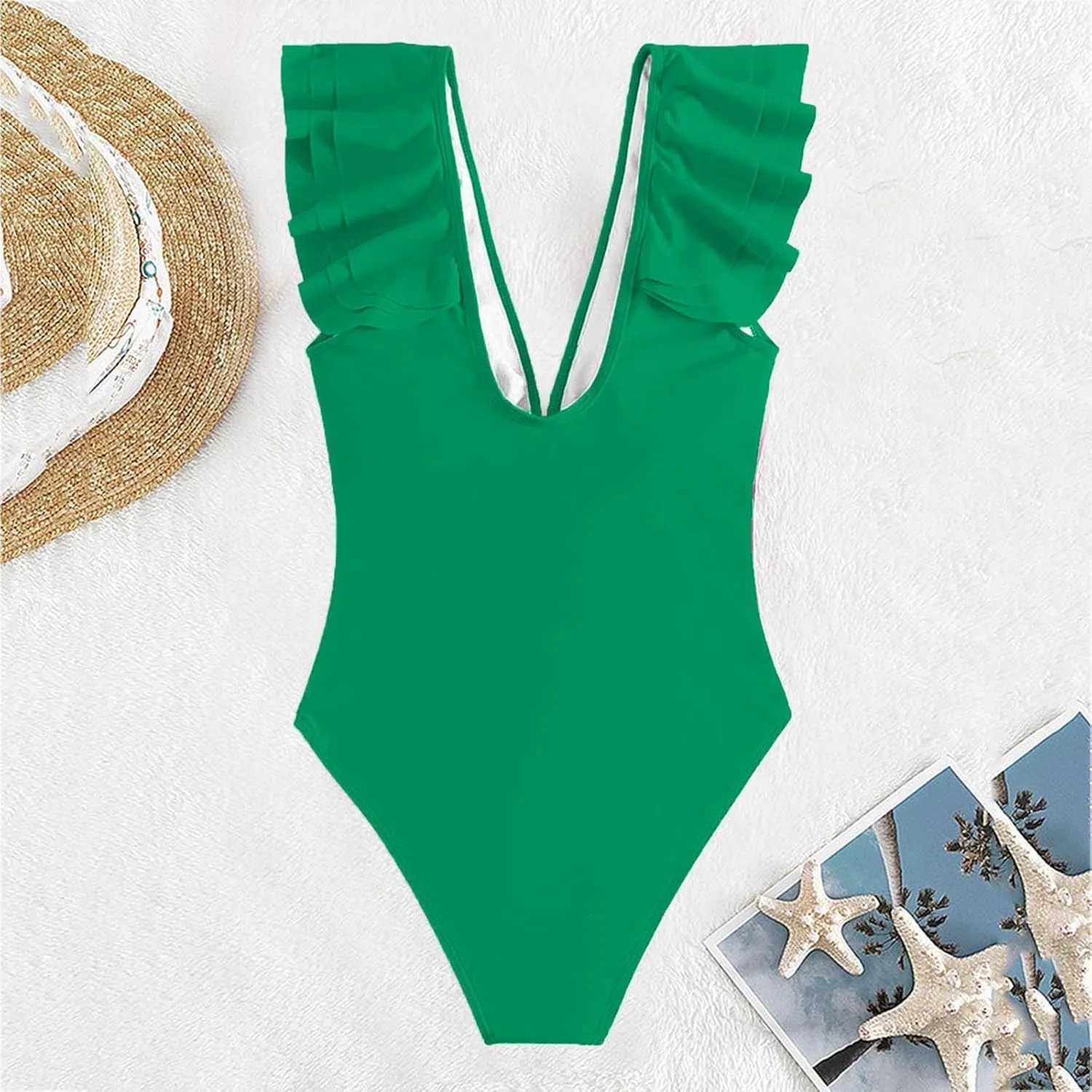 One Piece Swimsuit for Women Color Block Slimming Swimsuits Halter Push up Bathing Suits Retro Ruched Swimwear
