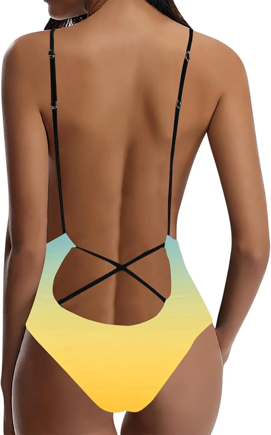 One Piece Swimsuit for Women Tummy Control Gradient Swimwear Deep V Neck Neck Backless Athletic Bathing Suits 2025