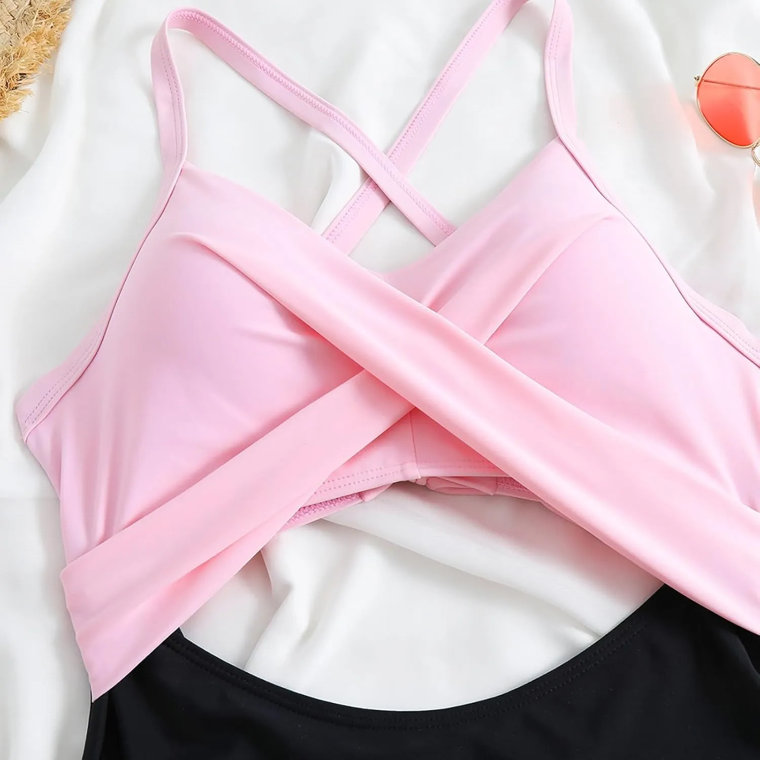 One Piece Swimsuit Women 2025 Tummy Control Cutout High Waisted Bathing Suit Color Block Wrap Tie Back Beach Swimwear