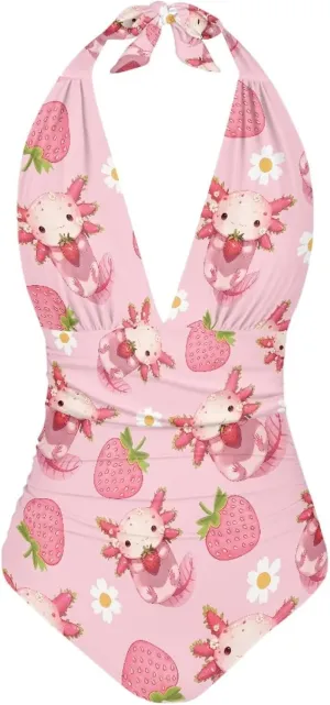 One Piece Swimsuit Women Deep V Neck Cross Back Ruched Sexy Bathing Suit Summer Swimwear