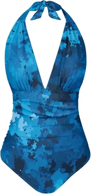 One Piece Swimsuit Women Deep V Neck Cross Back Ruched Sexy Bathing Suit Summer Swimwear