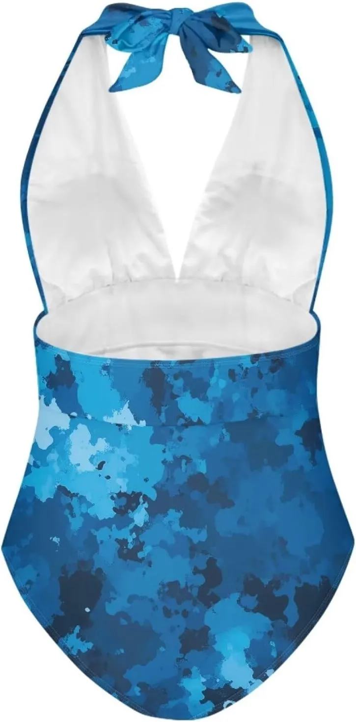 One Piece Swimsuit Women Deep V Neck Cross Back Ruched Sexy Bathing Suit Summer Swimwear