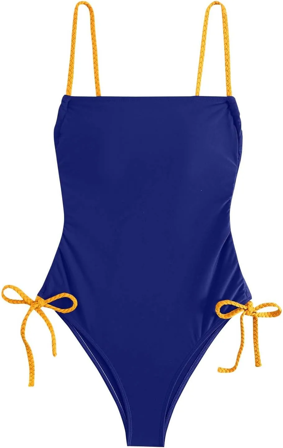One Piece Swimsuit Women Preppy Spaghetti Straps Square Neck Backless Swimsuits Tie Knot Ruched Push Up Bathing Suit
