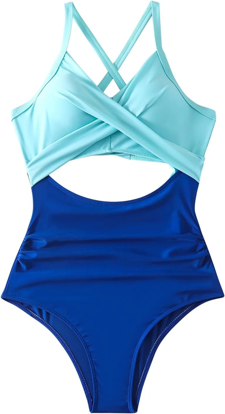 One Piece Swimsuit Women Sexy Tummy Control Cutout High Waisted Bathing Suit Halter Neck Criss Cross Back Swimsuits
