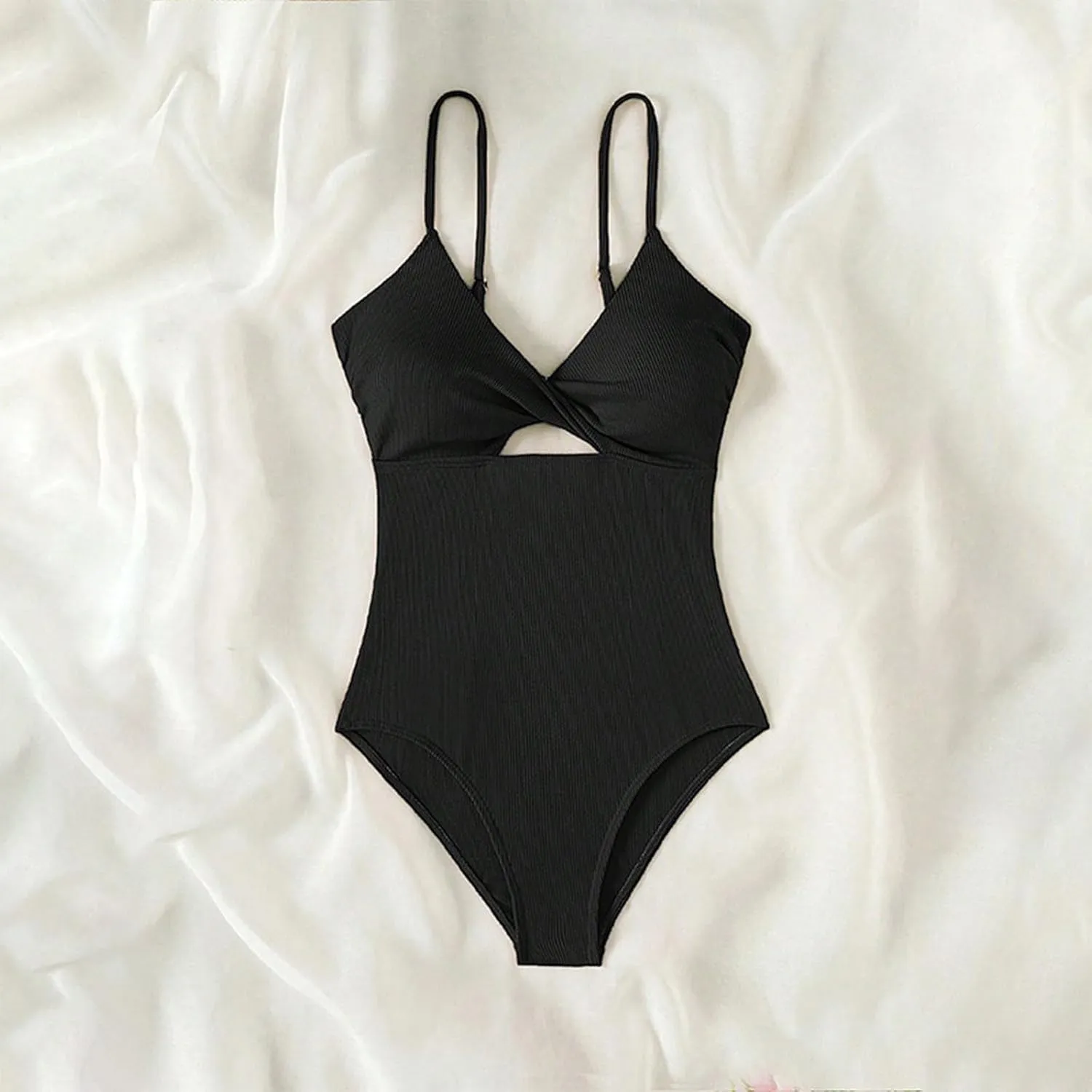 One Piece Swimsuit Women Summer Twist Cutout V Neck Backless Bathing Suits Sexy Slimming Tummy Control Swimwear
