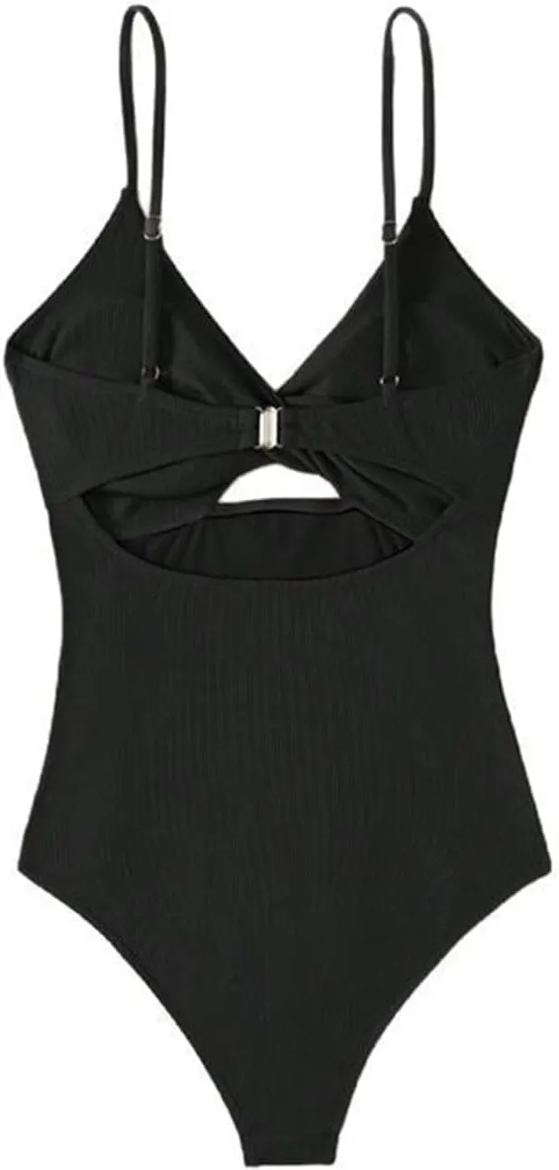 One Piece Swimsuit Women Summer Twist Cutout V Neck Backless Bathing Suits Sexy Slimming Tummy Control Swimwear