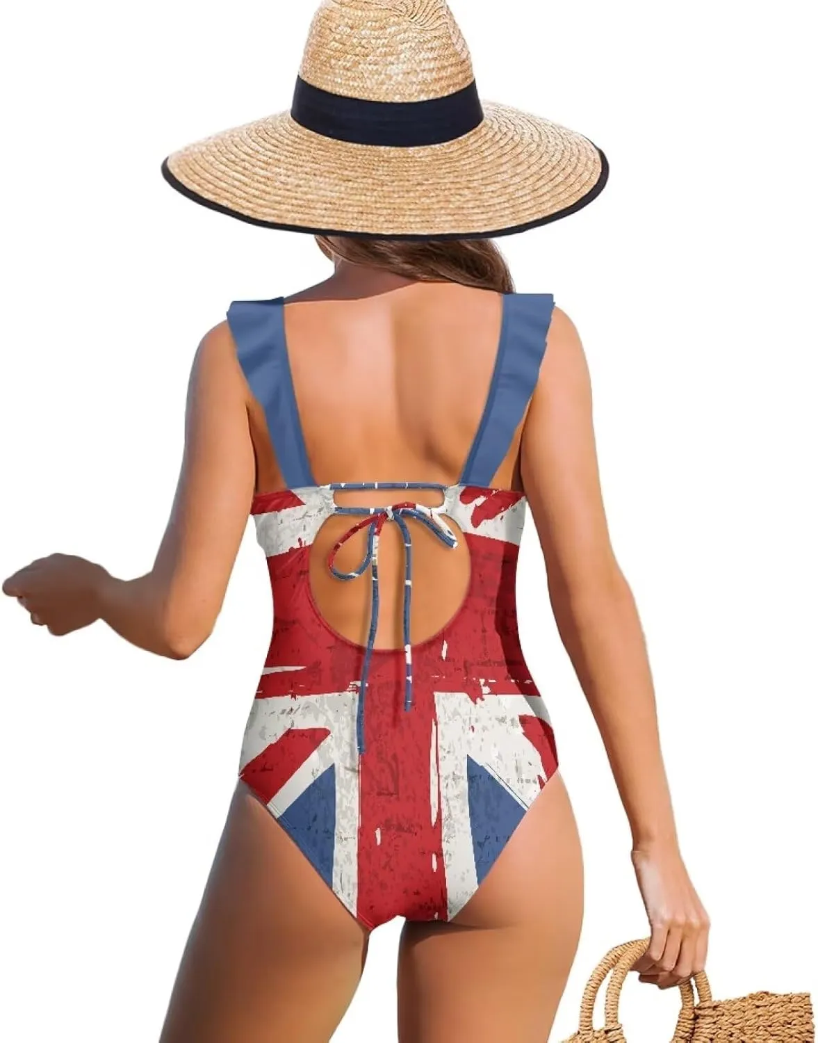 One Piece Swimsuit Women Tummy Control Bathing Suit Ruffle V Neck Swimwear High Waisted Slimming Swimwear